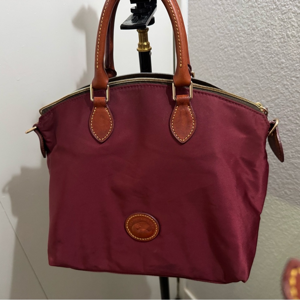 Dooney Bourke Women's Burgundy Tote with Brown Leather Handles